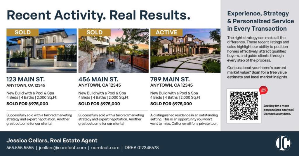 Proof of Production Postcard - Real Results with QR - Three Photos & Info 